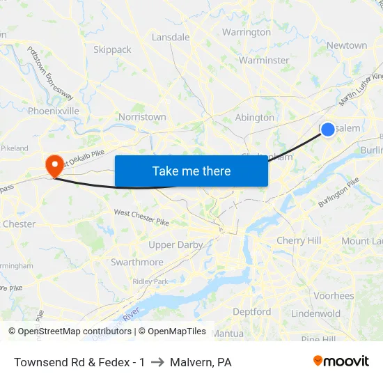 Townsend Rd & Fedex - 1 to Malvern, PA map