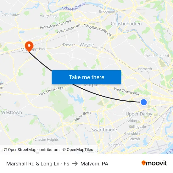Marshall Rd & Long Ln - Fs to Malvern, PA map