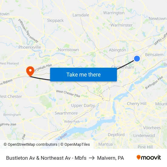 Bustleton Av & Northeast Av - Mbfs to Malvern, PA map