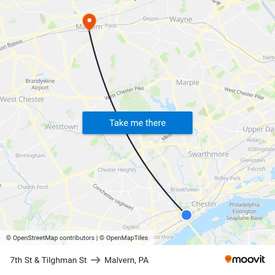 7th St & Tilghman St to Malvern, PA map
