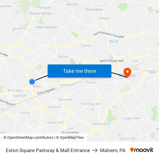Exton Square Parkway & Mall Entrance to Malvern, PA map
