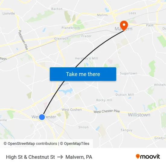 High St & Chestnut St to Malvern, PA map