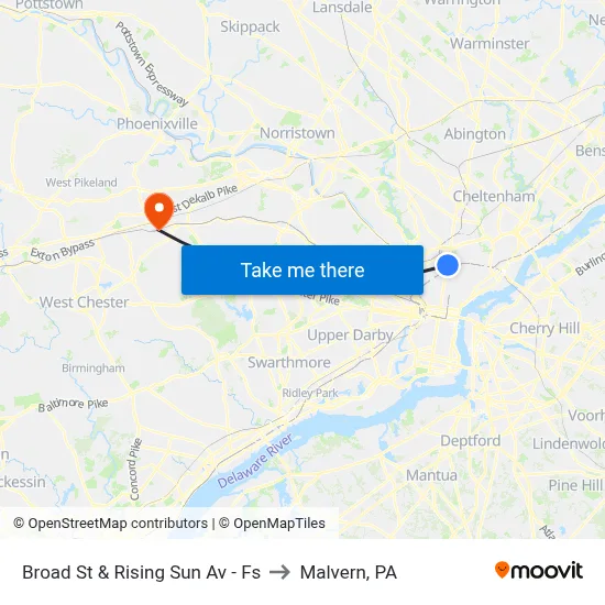 Broad St & Rising Sun Av - Fs to Malvern, PA map