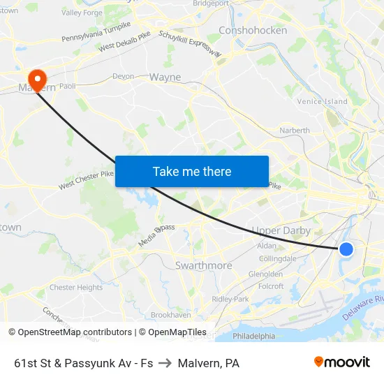 61st St & Passyunk Av - Fs to Malvern, PA map