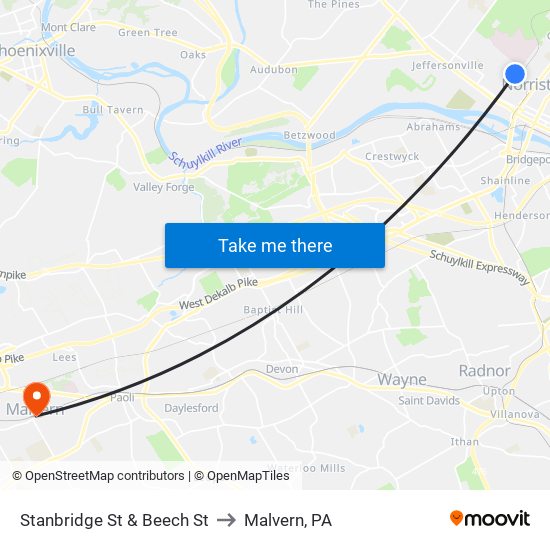 Stanbridge St & Beech St to Malvern, PA map