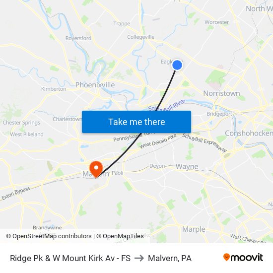 Ridge Pk & W Mount Kirk Av - FS to Malvern, PA map