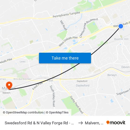 Swedesford Rd & N Valley Forge Rd - Mbfs to Malvern, PA map