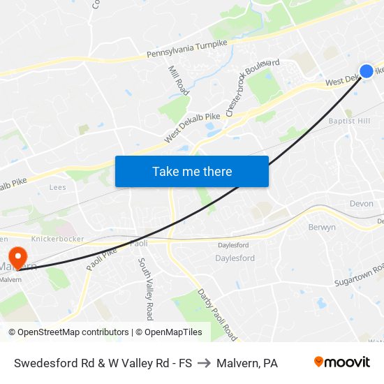 Swedesford Rd & W Valley Rd - FS to Malvern, PA map