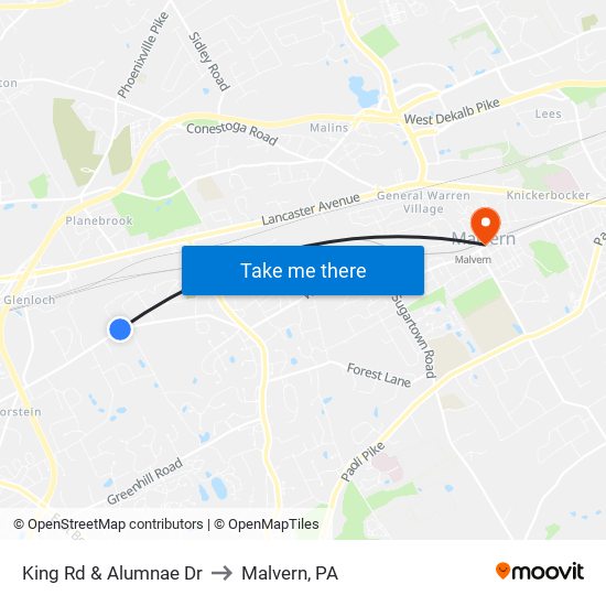 King Rd & Alumnae Dr to Malvern, PA map