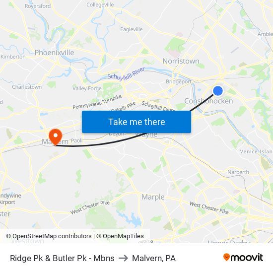Ridge Pk & Butler Pk - Mbns to Malvern, PA map