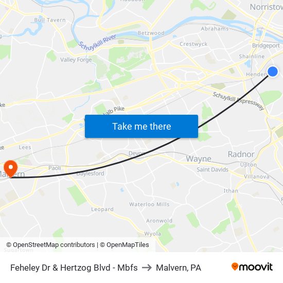 Feheley Dr & Hertzog Blvd - Mbfs to Malvern, PA map
