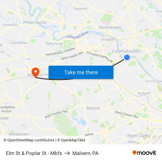 Elm St & Poplar St - Mbfs to Malvern, PA map