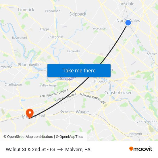 Walnut St & 2nd St - FS to Malvern, PA map