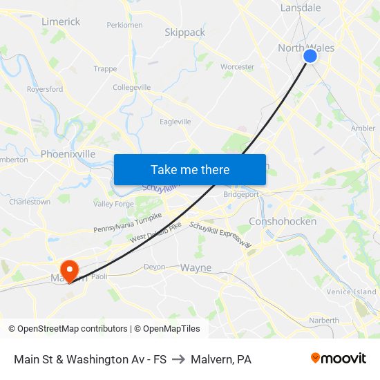 Main St & Washington Av - FS to Malvern, PA map