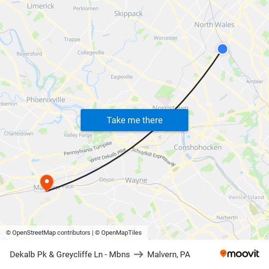 Dekalb Pk & Greycliffe Ln - Mbns to Malvern, PA map