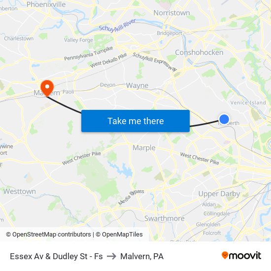 Essex Av & Dudley St - Fs to Malvern, PA map