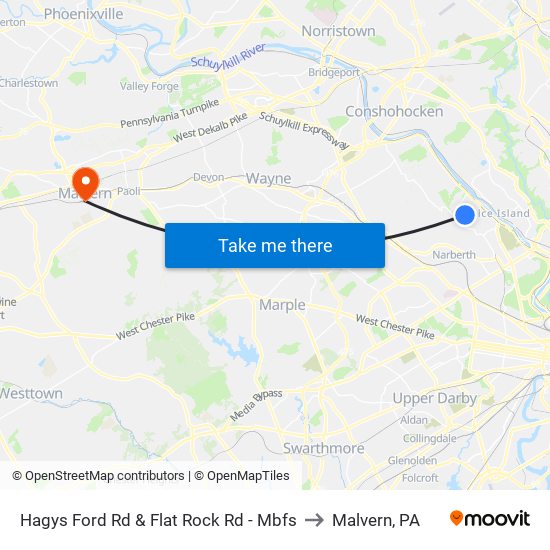 Hagys Ford Rd & Flat Rock Rd - Mbfs to Malvern, PA map