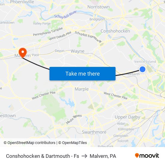 Conshohocken & Dartmouth - Fs to Malvern, PA map