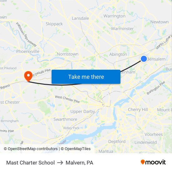 Mast Charter School to Malvern, PA map