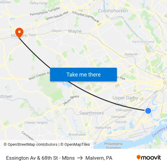 Essington Av & 68th St - Mbns to Malvern, PA map