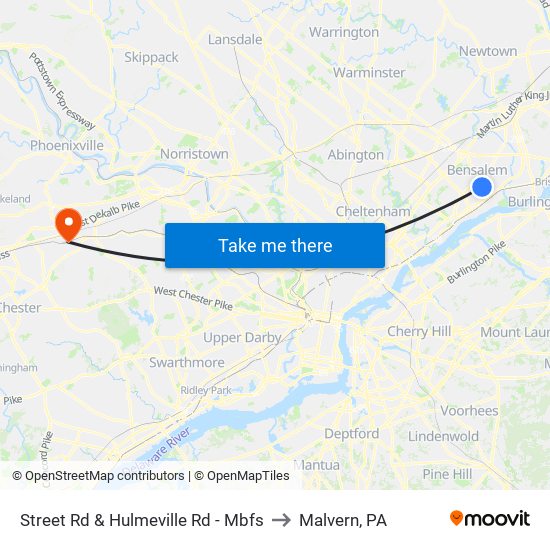 Street Rd & Hulmeville Rd - Mbfs to Malvern, PA map