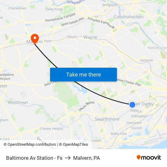 Baltimore Av Station - Fs to Malvern, PA map