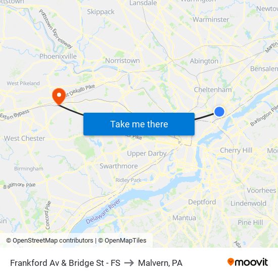 Frankford Av & Bridge St - FS to Malvern, PA map