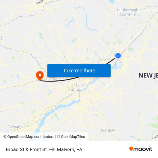 Broad St & Front St to Malvern, PA map