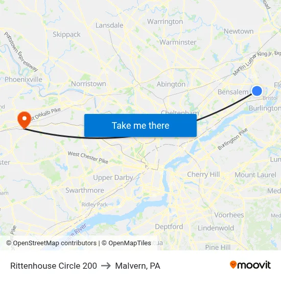 Rittenhouse Circle 200 to Malvern, PA map