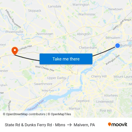 State Rd & Dunks Ferry Rd - Mbns to Malvern, PA map