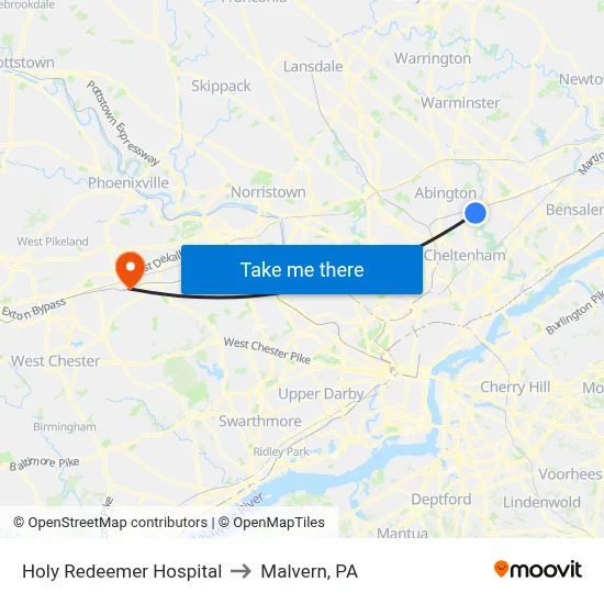 Holy Redeemer Hospital to Malvern, PA map