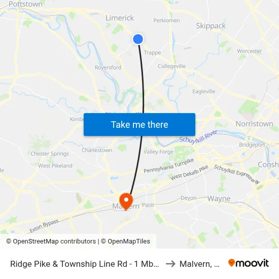 Ridge Pike & Township Line Rd - 1 Mbns to Malvern, PA map
