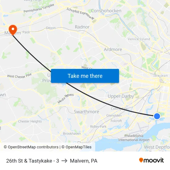 26th St & Tastykake - 3 to Malvern, PA map