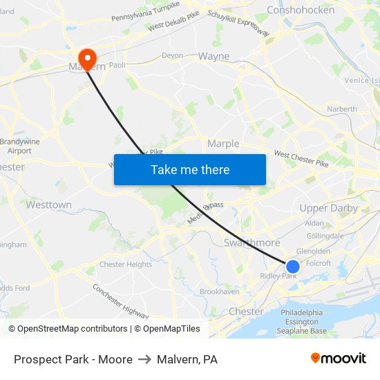Prospect Park - Moore to Malvern, PA map