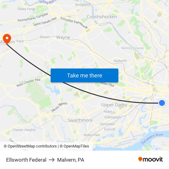 Ellsworth Federal to Malvern, PA map