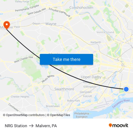 NRG Station to Malvern, PA map