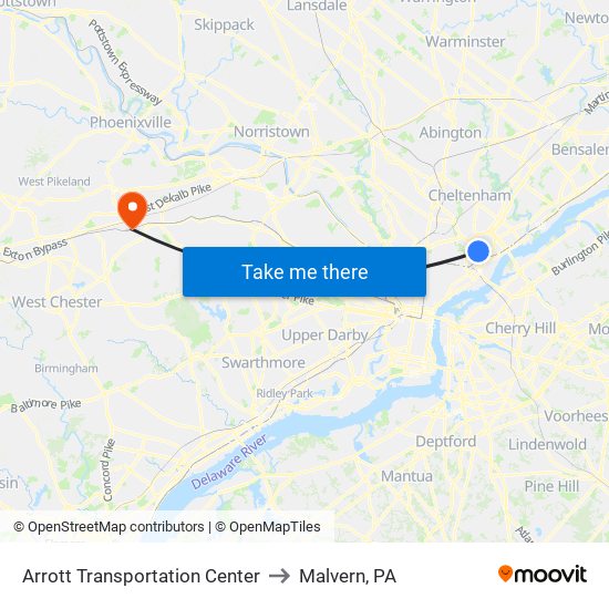 Arrott Transportation Center to Malvern, PA map