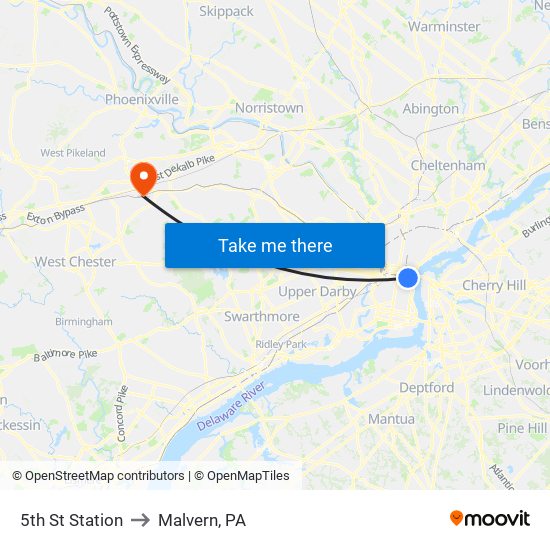5th St Station to Malvern, PA map
