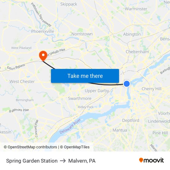 Spring Garden Station to Malvern, PA map