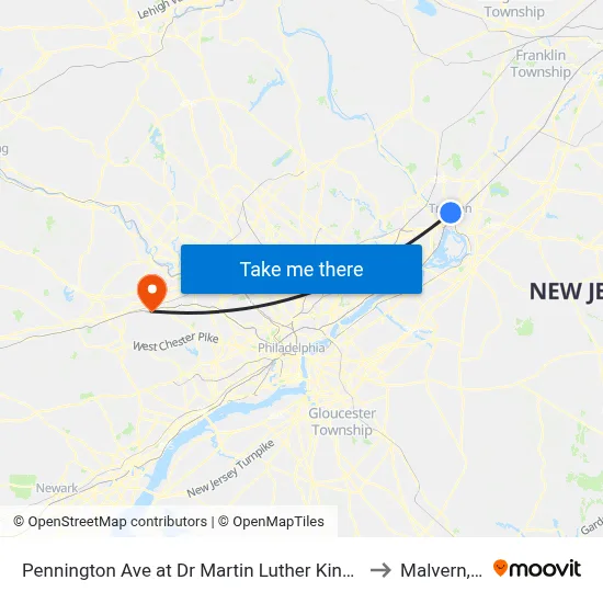 Pennington Ave at Dr Martin Luther King Jr Blvd to Malvern, PA map