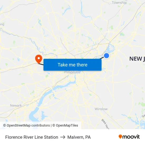 Florence River Line Station to Malvern, PA map