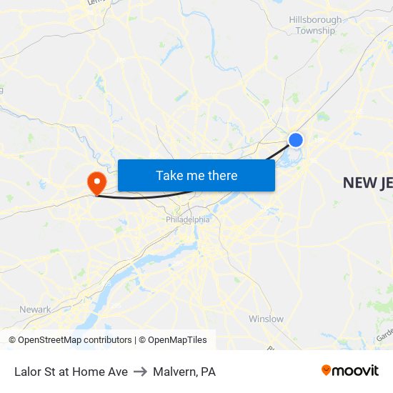 Lalor St at Home Ave to Malvern, PA map