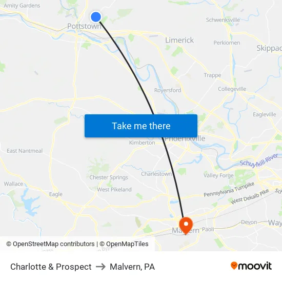Charlotte & Prospect to Malvern, PA map