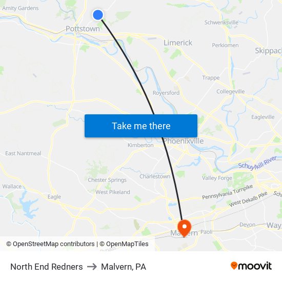 North End Redners to Malvern, PA map