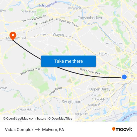 Vidas Complex to Malvern, PA map