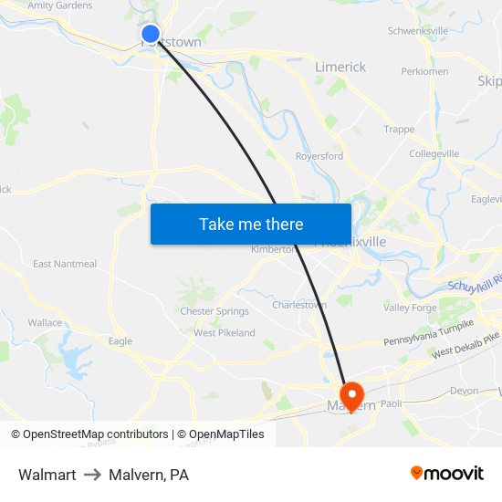 Walmart to Malvern, PA map