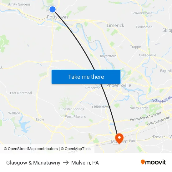 Glasgow & Manatawny to Malvern, PA map