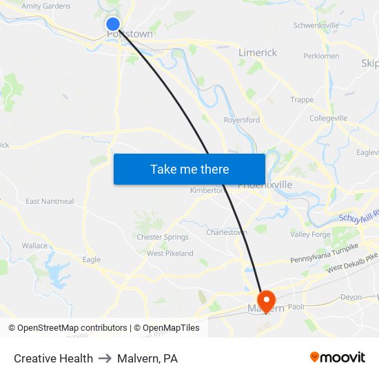 Creative Health to Malvern, PA map