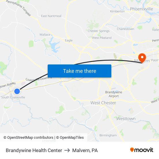 Brandywine Health Center to Malvern, PA map