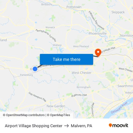 Airport Village Shopping Center to Malvern, PA map